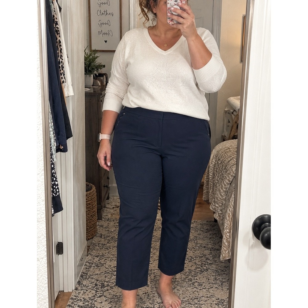J Jill Pull On Pants Size 24 Navy Blue Slim Leg Ankle Zip Pockets Stretch